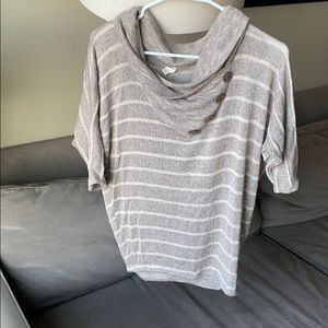 Cowl neck taupe and cream striped sweater size S